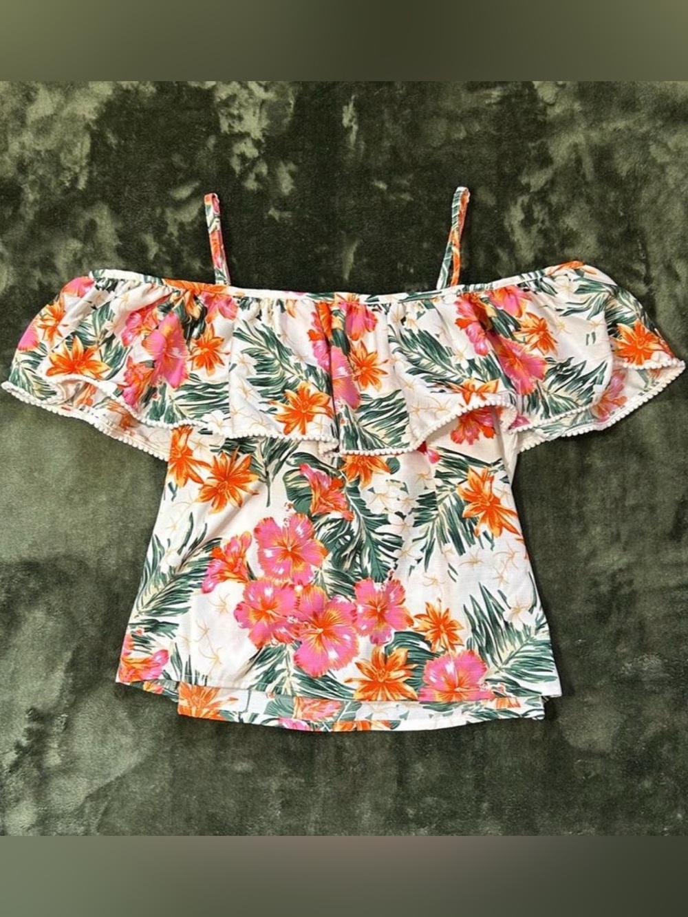 Floral Off-Shoulder Tank Top - Pink & Orange Floral